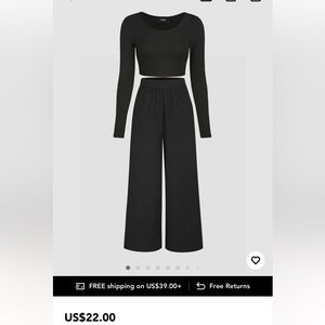 Solid knitted crop top & wide leg trousers